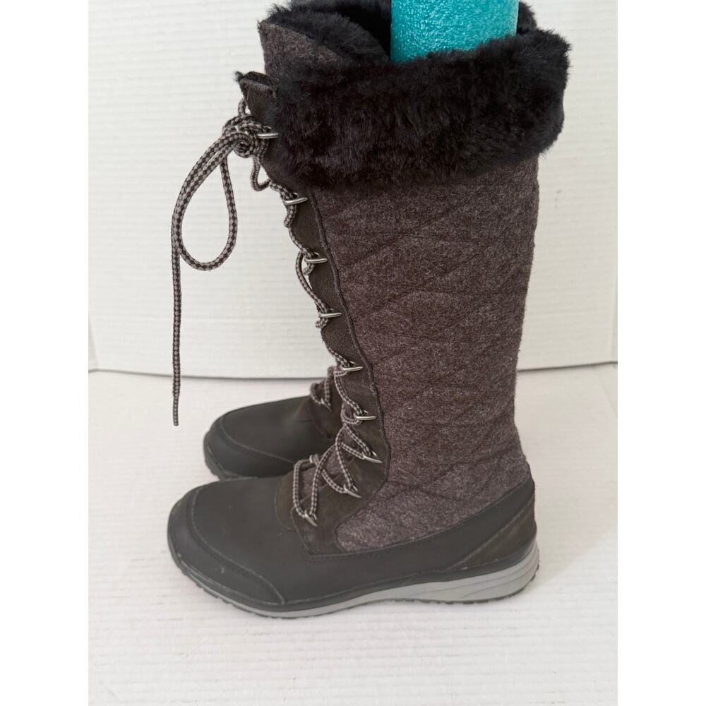 Women's Salomon Gray High Tall Snow Boots Quilted Faux Fur Clima Shield Sz 5 - Picture 2 of 8